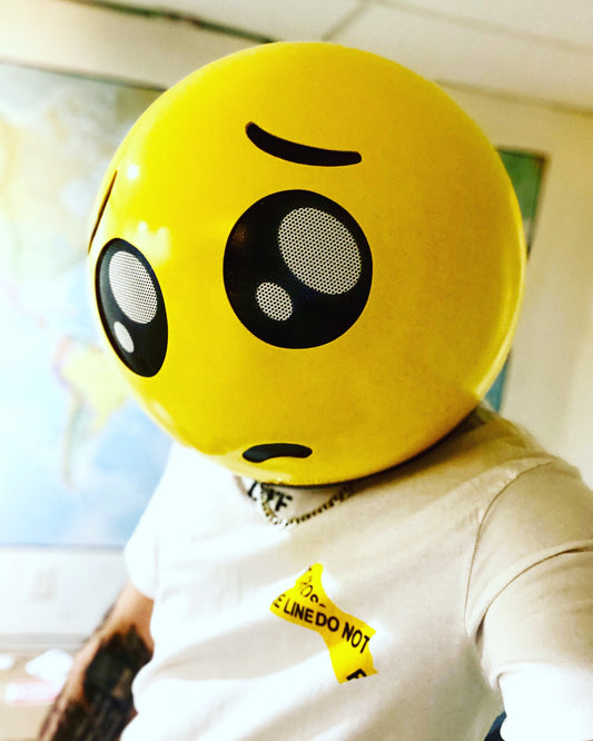 Sad eyes emoji helmet